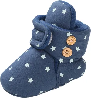 Cartoon Boots for Baby Soft Sole Shoes Plus Velvet Warm Polka Dot Printing Boots Non Slip Breathable (Blue, 5 Infant)
