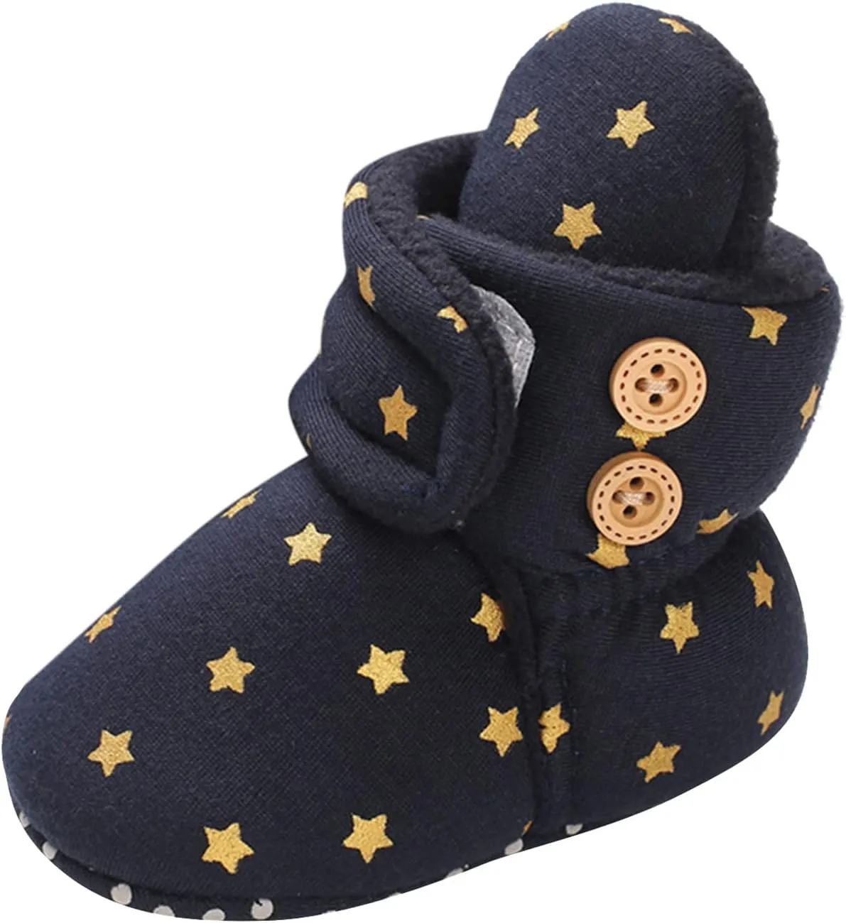 Cartoon Boots for Baby Soft Sole Shoes Plus Velvet Warm Polka Dot Printing Boots Non Slip (Dark Blue, 4 Infant)