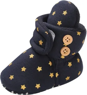 Cartoon Boots for Baby Soft Sole Shoes Plus Velvet Warm Polka Dot Printing Boots Non Slip (Dark Blue, 4 Infant)