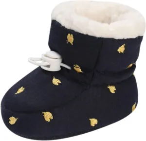 Cartoon Shoes for Baby Soft Sole Shoes Fleece Warm Short Boots Shoes Fashion Printing Non Slip (Dark Blue, 6 Toddler)