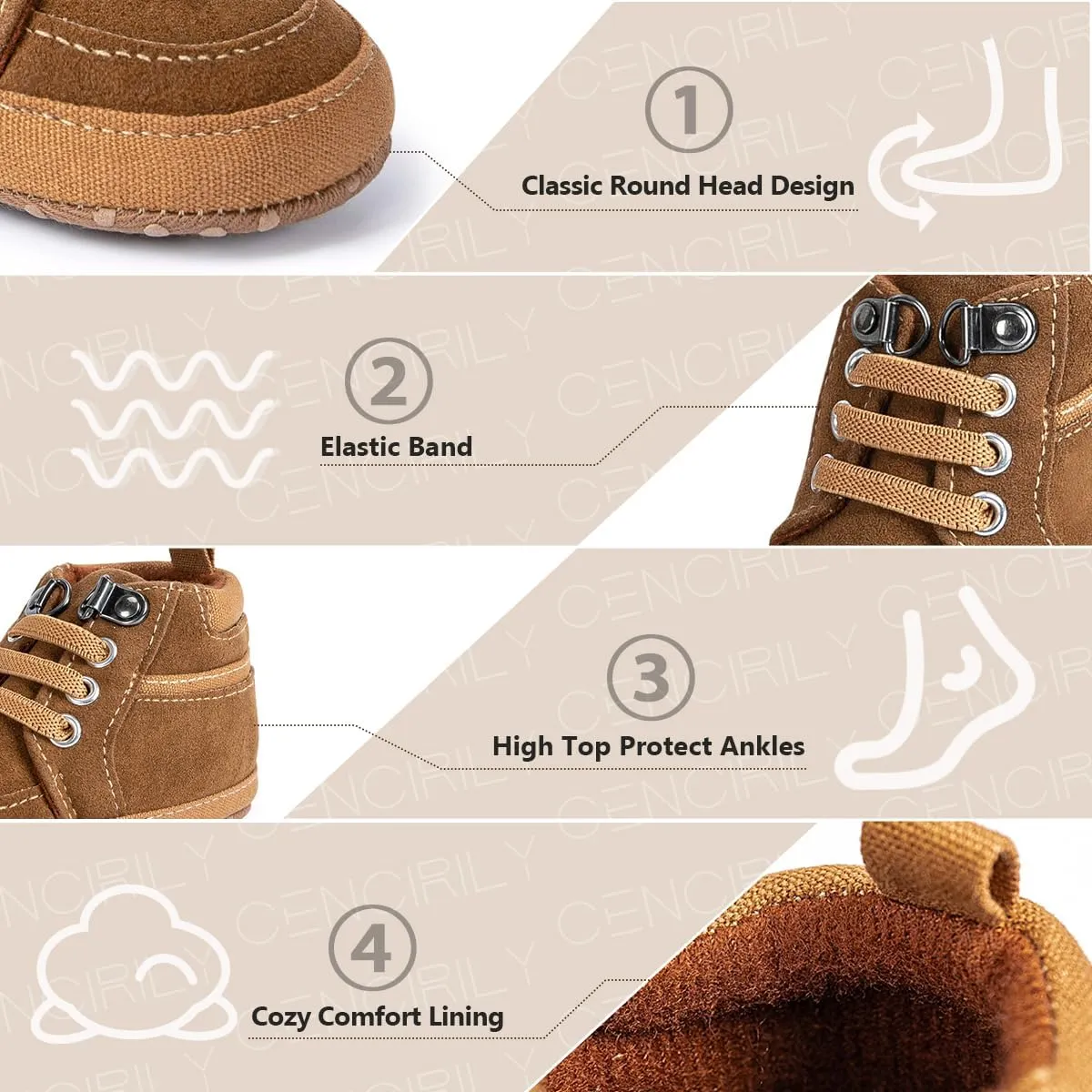 CENCIRILY Baby Boys Girls High Top Sneakers Soft Soles Anti Skid Infant Ankle Shoes Toddler Prewalker First Walking Crib Shoes