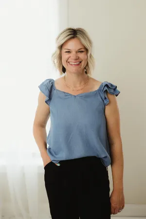 Chambray Ruffle Sleeve Top