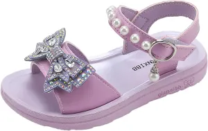 Child and Toddler Baby Girls Shoes Soft Sole Anti Slip Shoes Outdoor Bowknot Sandals Summer (Purple, 27 Little Child)