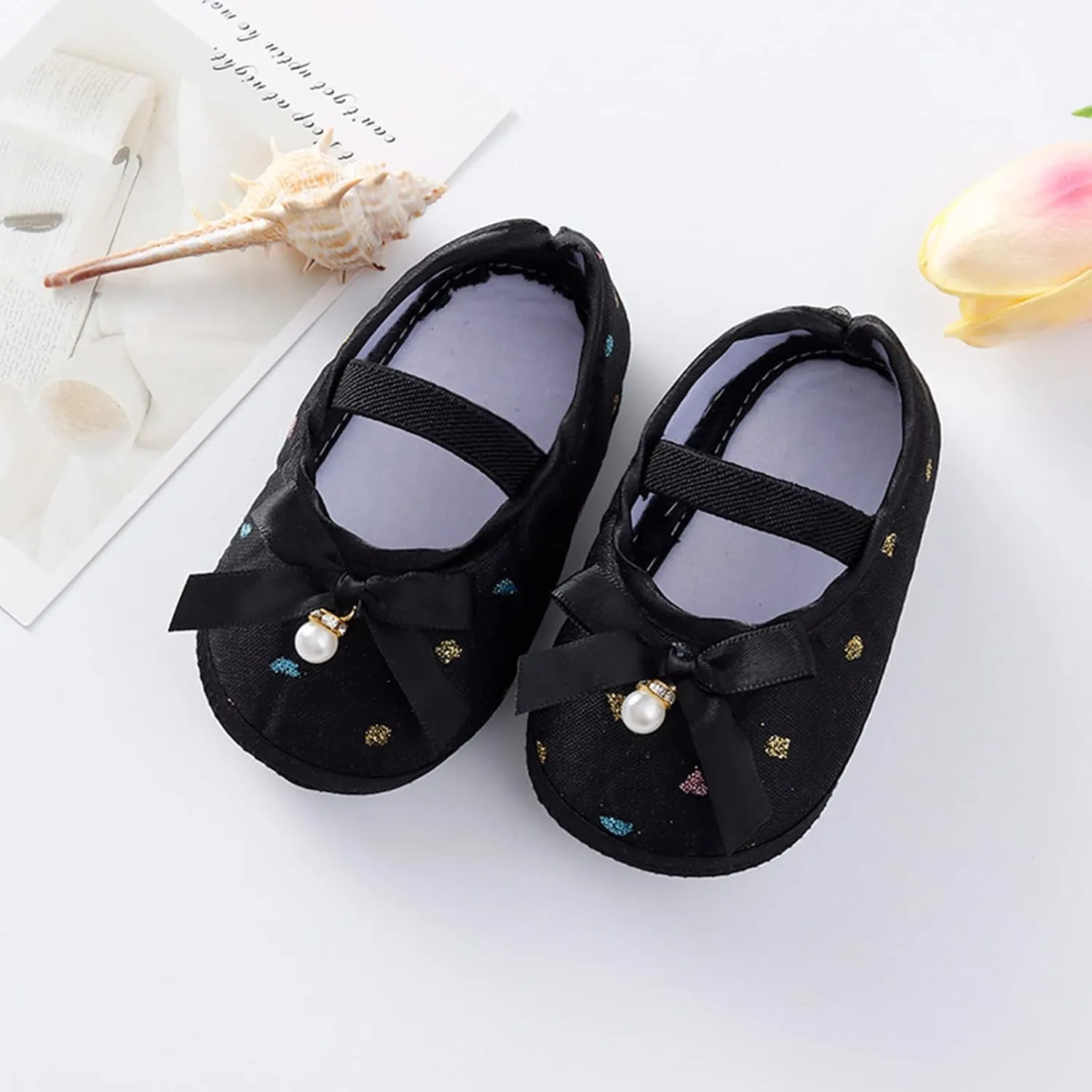 Child Princess Sole Set Cute Shoes Shoes Pearl Headband Little Soft Toddler Bow Kids Sneakers Toddler Boys