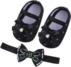 Child Princess Sole Set Cute Shoes Shoes Pearl Headband Little Soft Toddler Bow Kids Sneakers Toddler Boys