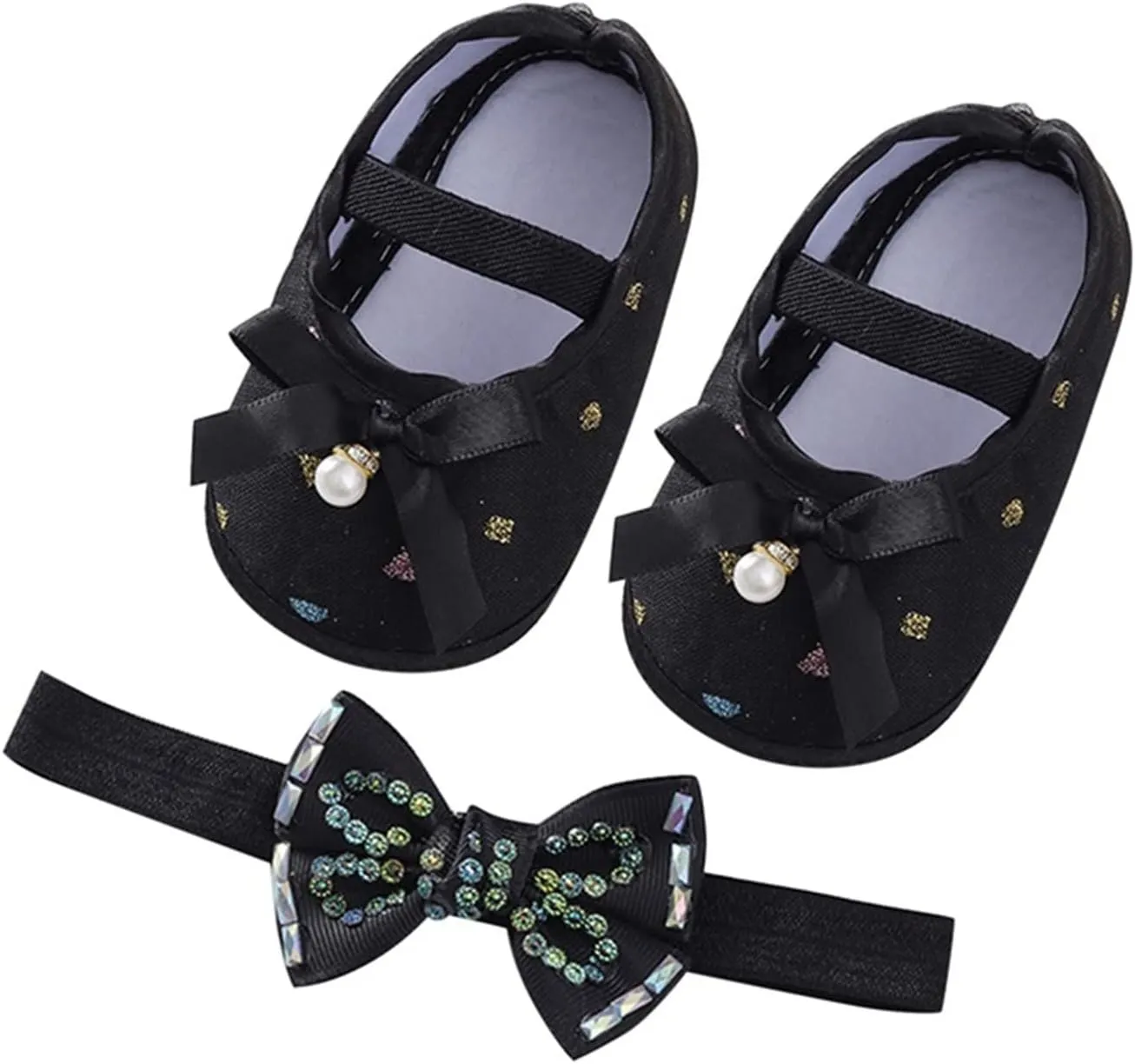 Child Princess Sole Set Cute Shoes Shoes Pearl Headband Little Soft Toddler Bow Kids Sneakers Toddler Boys