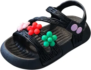 Children Shoes Summer Soft Sole Waterproof Soft Comfortable Fashion Princess Shoes Large Medium Dressy Sandals for Girls (Black, 2.5-3 Years Toddler)