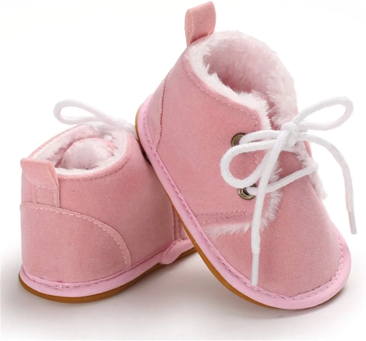 COSANKIM Baby Booties Baby Girl Shoes Winter Warm Fur Lining Non-Slip Lace Up Newborn Boots Infant Toddler First Walker Crib Shoes