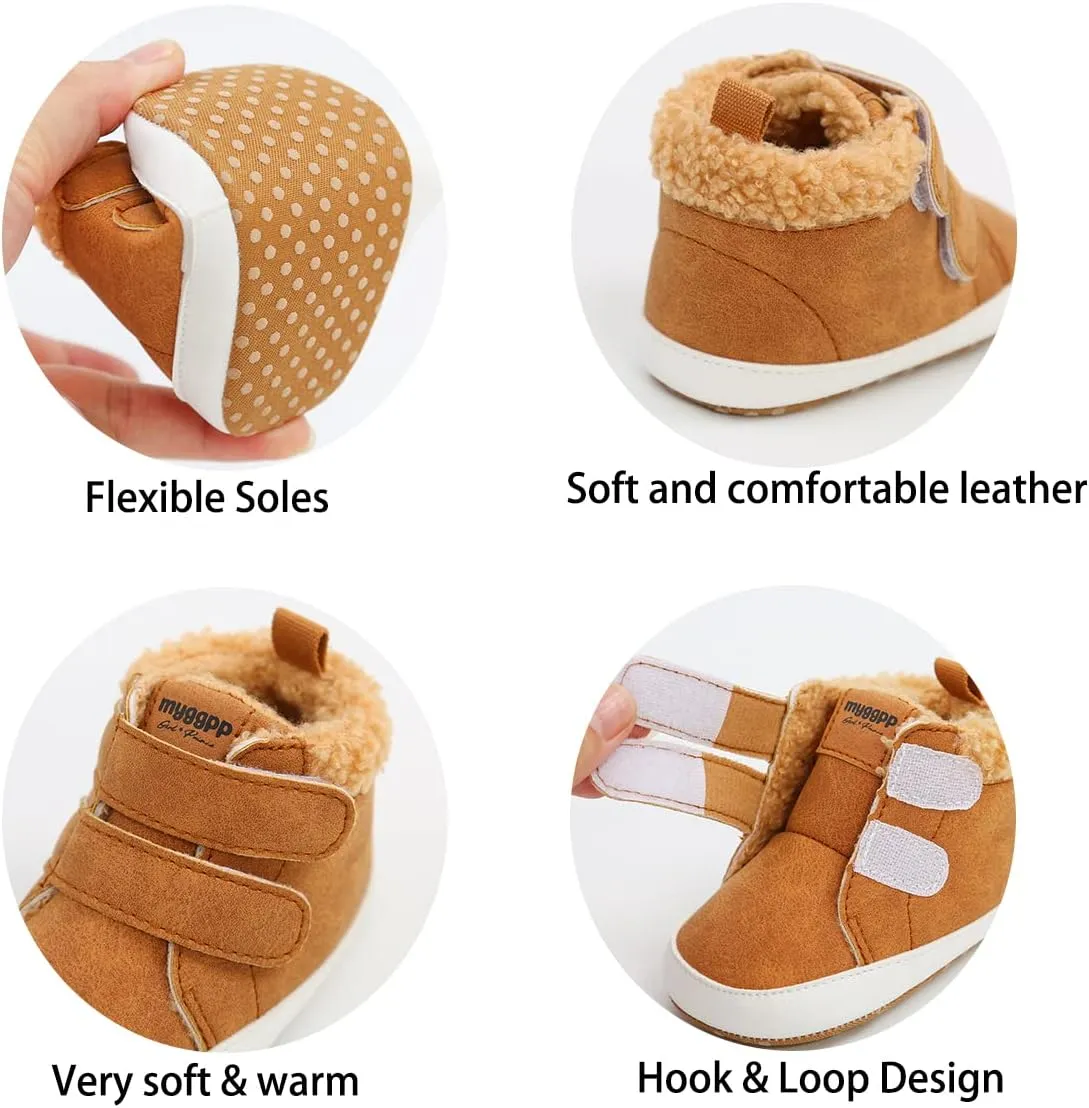 COSANKIM Baby Booties Baby Girl Shoes Winter Warm Fur Lining Non-Slip Lace Up Newborn Boots Infant Toddler First Walker Crib Shoes