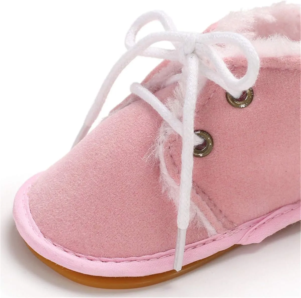 COSANKIM Baby Booties Baby Girl Shoes Winter Warm Fur Lining Non-Slip Lace Up Newborn Boots Infant Toddler First Walker Crib Shoes