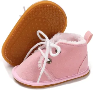 COSANKIM Baby Booties Baby Girl Shoes Winter Warm Fur Lining Non-Slip Lace Up Newborn Boots Infant Toddler First Walker Crib Shoes