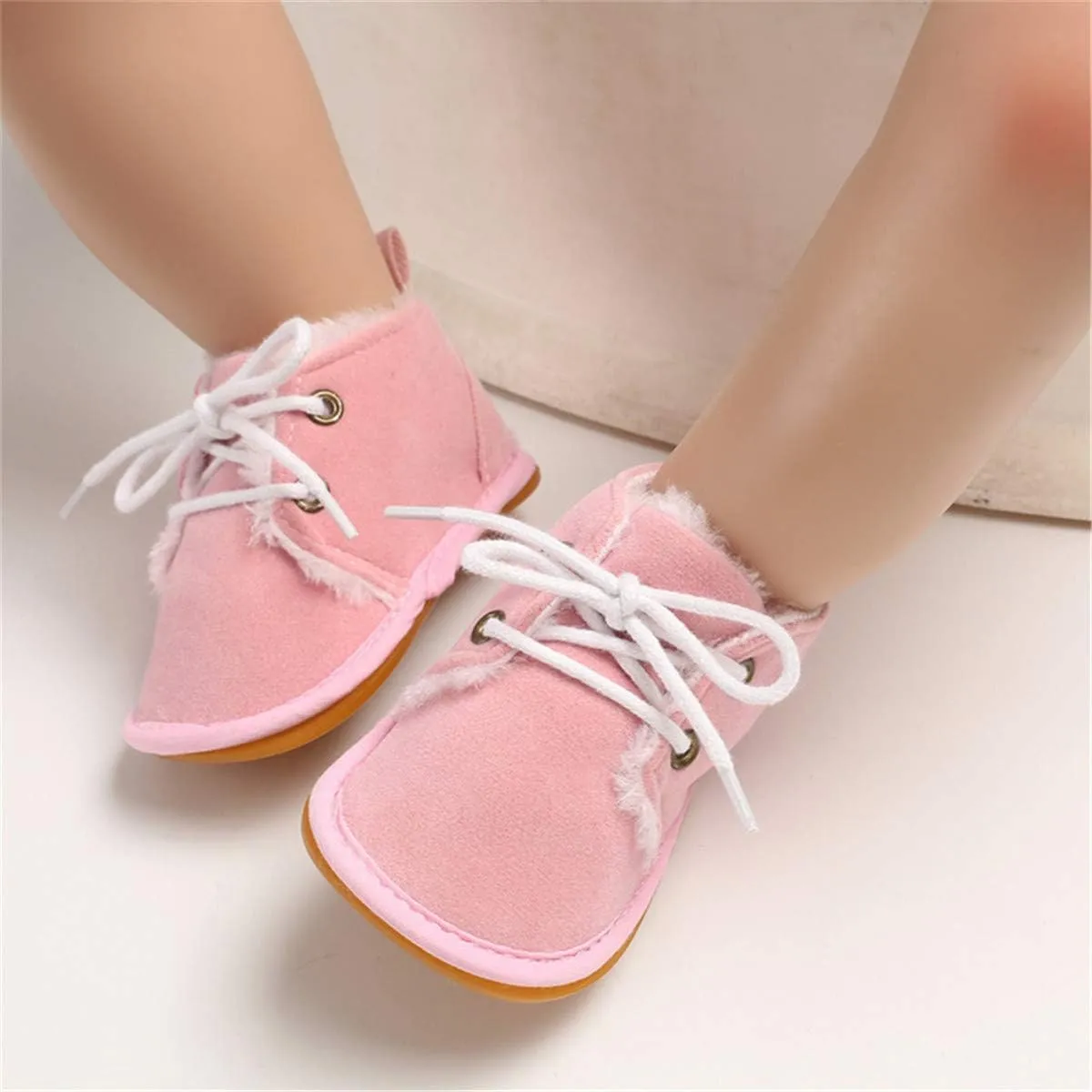COSANKIM Baby Booties Baby Girl Shoes Winter Warm Fur Lining Non-Slip Lace Up Newborn Boots Infant Toddler First Walker Crib Shoes