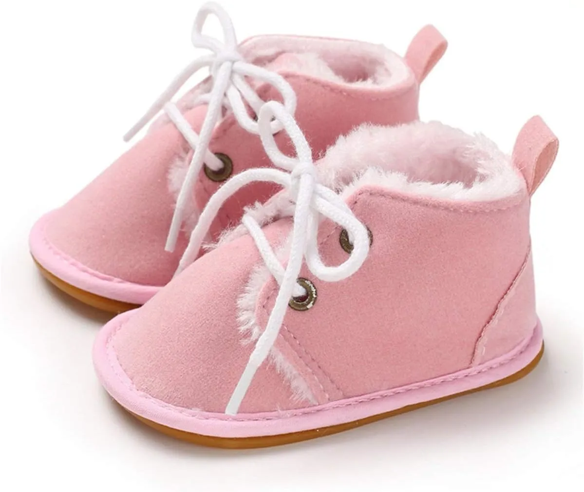 COSANKIM Baby Booties Baby Girl Shoes Winter Warm Fur Lining Non-Slip Lace Up Newborn Boots Infant Toddler First Walker Crib Shoes