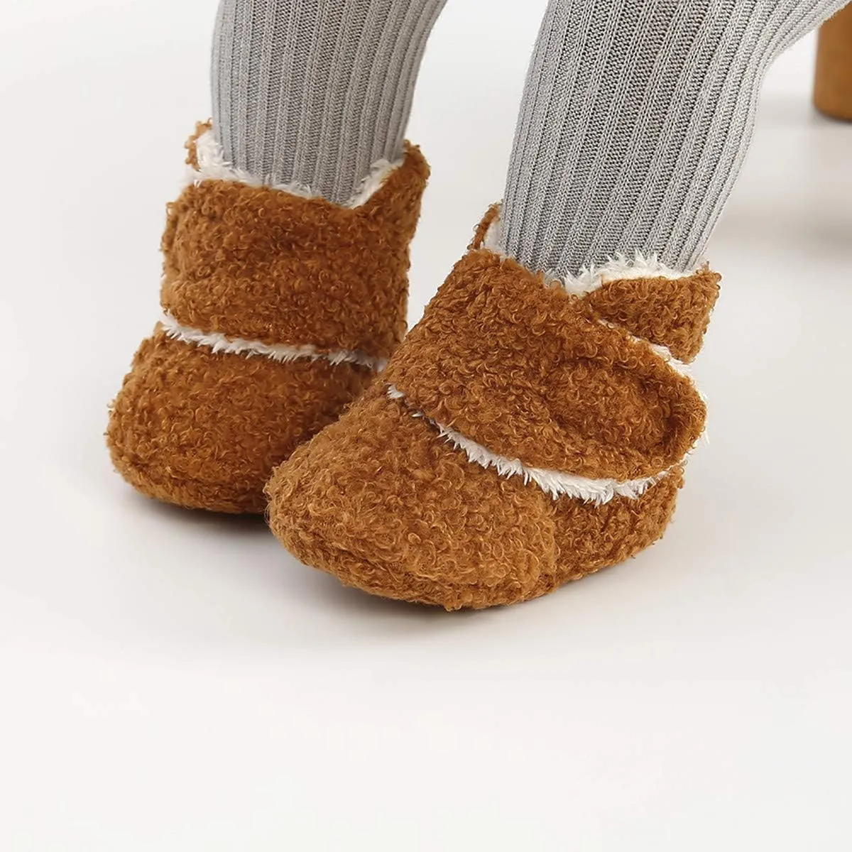 COSANKIM Baby Booties Newborn Boys Girls Fleece Boots Non Slip Grippers Stay On Slipper Socks Infant First Walker Winter Warm Crib Shoes
