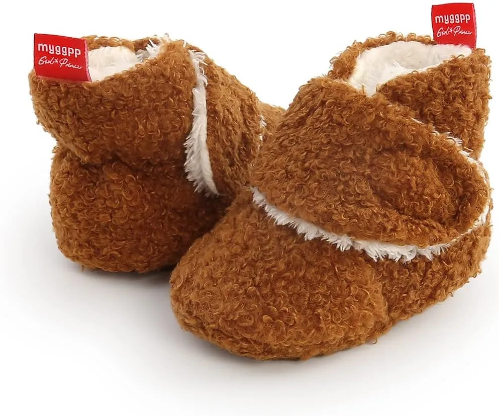 COSANKIM Baby Booties Newborn Boys Girls Fleece Boots Non Slip Grippers Stay On Slipper Socks Infant First Walker Winter Warm Crib Shoes