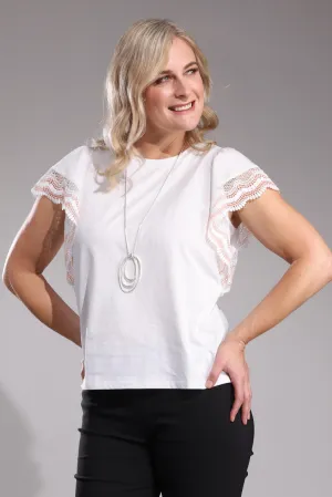 Cotton Top with lace flutter sleeve | IVORY | 4522A1