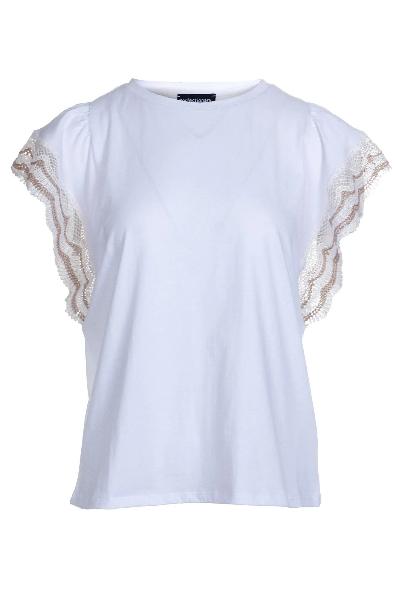 Cotton Top with lace flutter sleeve | IVORY | 4522A1