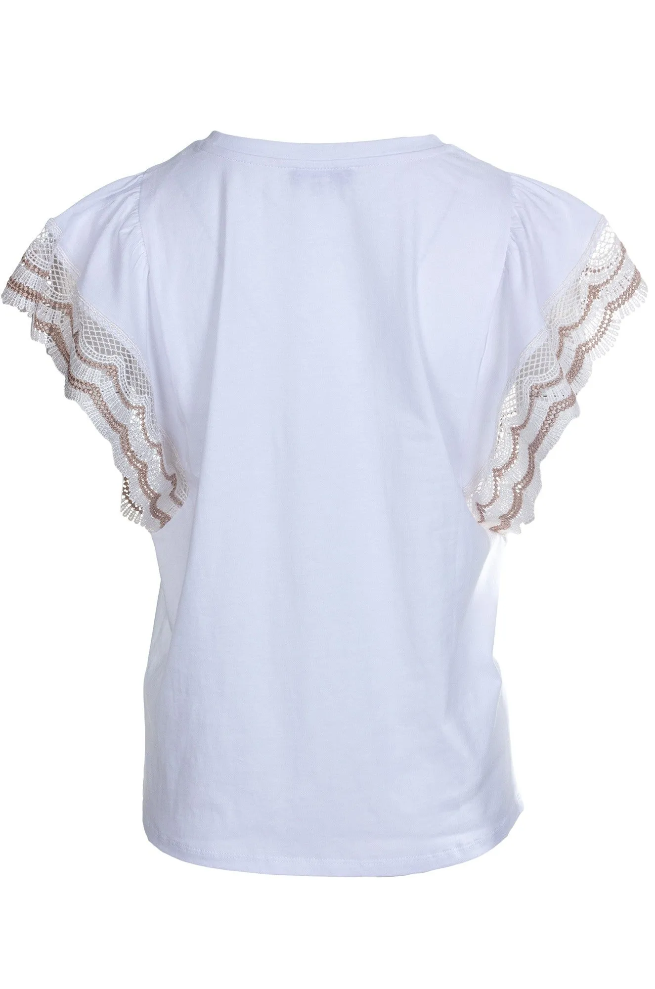 Cotton Top with lace flutter sleeve | IVORY | 4522A1
