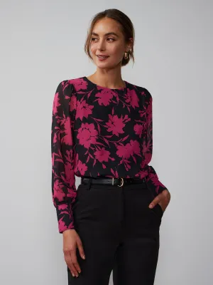 Crew Neck Floral Chiffon Blouse