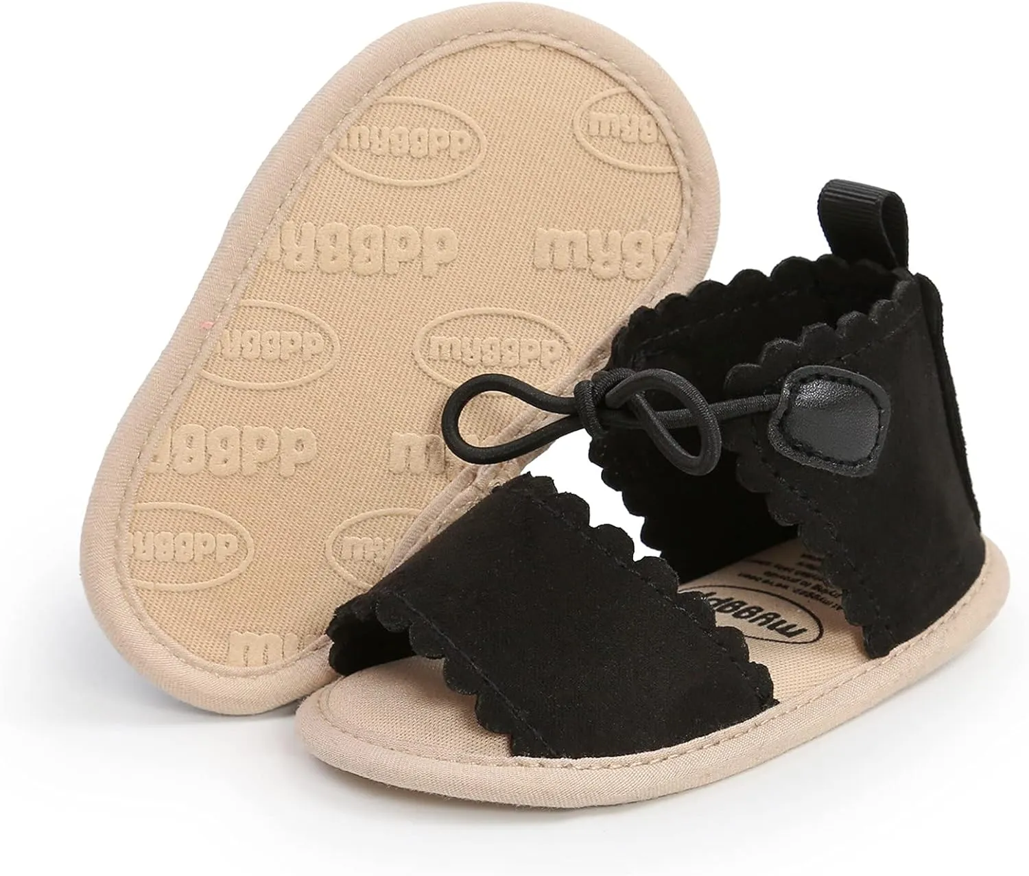 Dots Lace-ups Flat Walking Rubber Sandals Soft Sole Shoes Non-Slip Baby Girls Baby Shoes Sandals for (Black, 12-12M)
