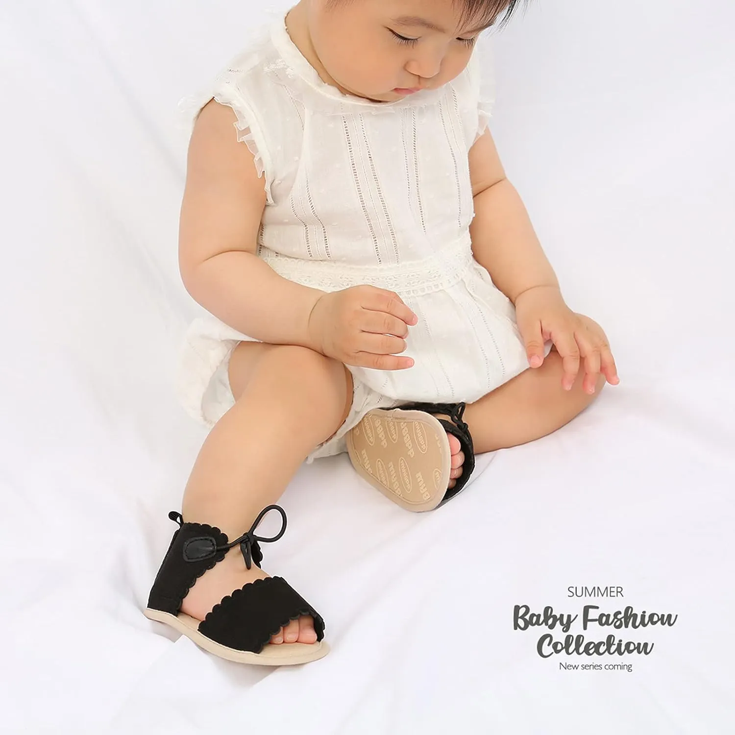 Dots Lace-ups Flat Walking Rubber Sandals Soft Sole Shoes Non-Slip Baby Girls Baby Shoes Sandals for (Black, 12-12M)