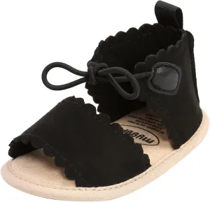 Dots Lace-ups Flat Walking Rubber Sandals Soft Sole Shoes Non-Slip Baby Girls Baby Shoes Sandals for (Black, 12-12M)