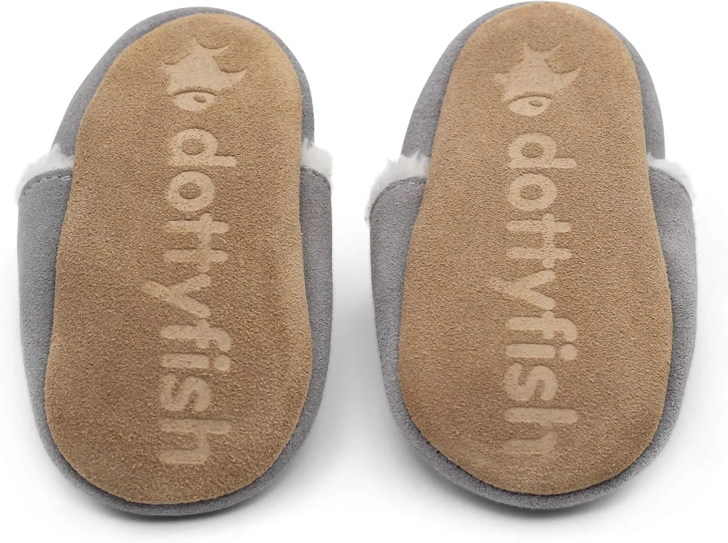 Dotty Fish Baby & Toddler Suede Slippers  Fleece Lined, Non-Slip Soft Sole Shoes  Warm Cozy Slippers for Boys & Girls  Ages 0-4