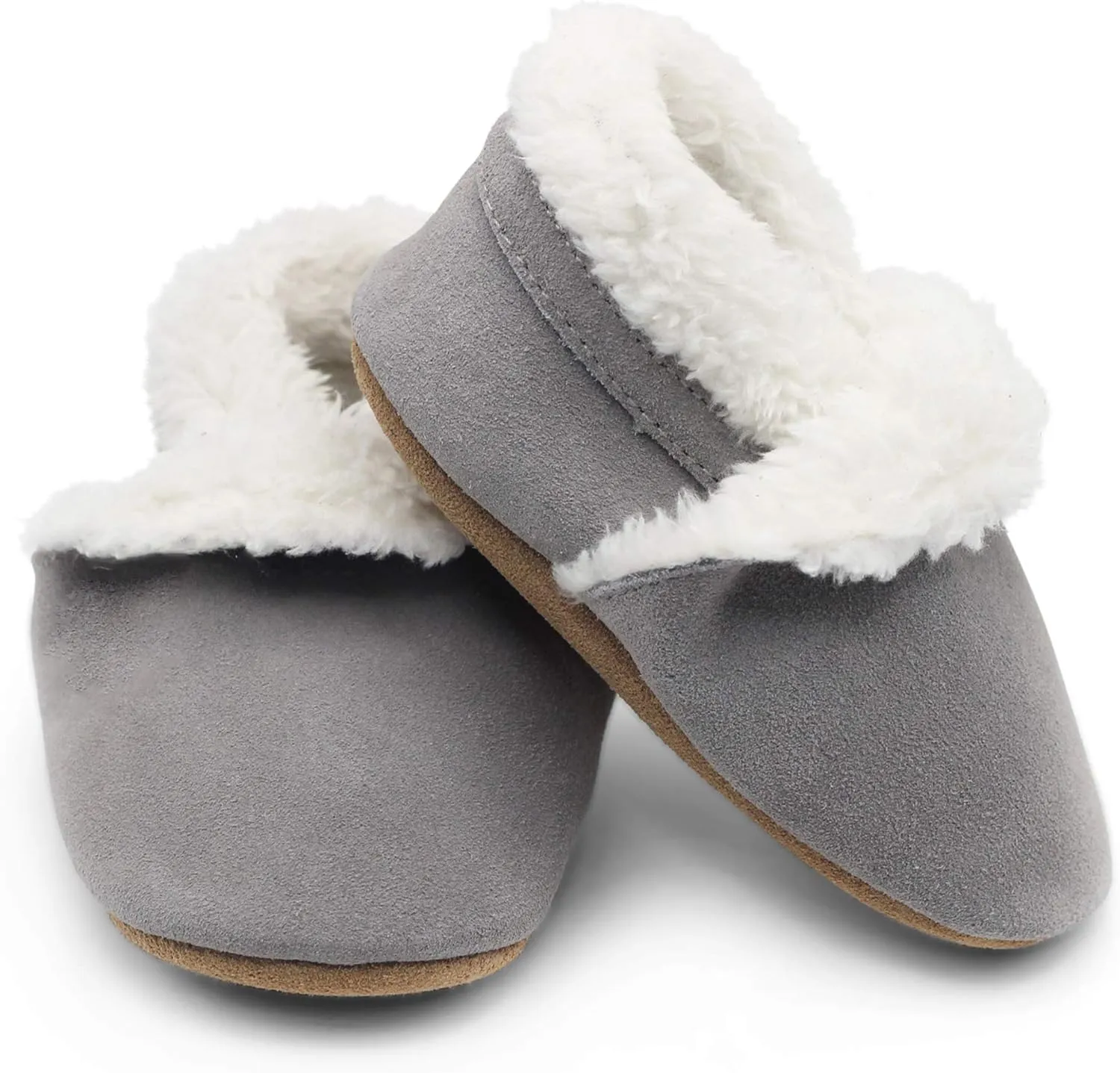 Dotty Fish Baby & Toddler Suede Slippers  Fleece Lined, Non-Slip Soft Sole Shoes  Warm Cozy Slippers for Boys & Girls  Ages 0-4