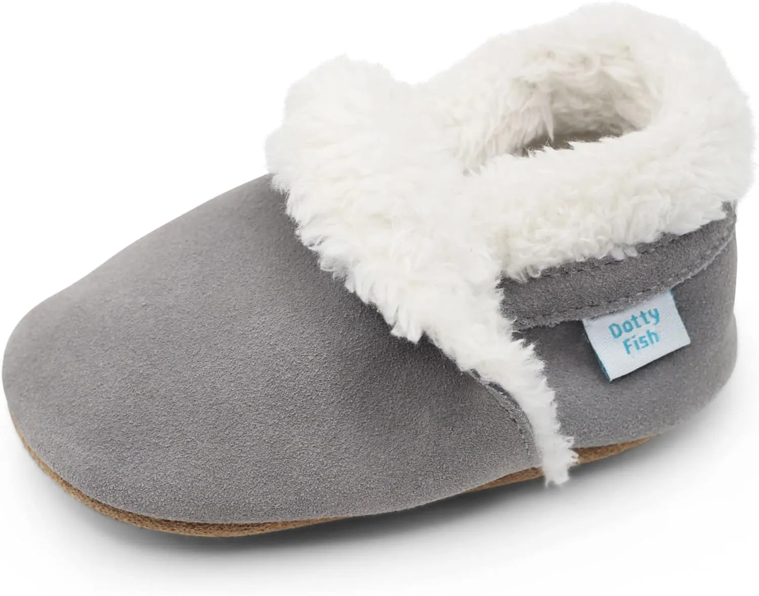 Dotty Fish Baby & Toddler Suede Slippers  Fleece Lined, Non-Slip Soft Sole Shoes  Warm Cozy Slippers for Boys & Girls  Ages 0-4