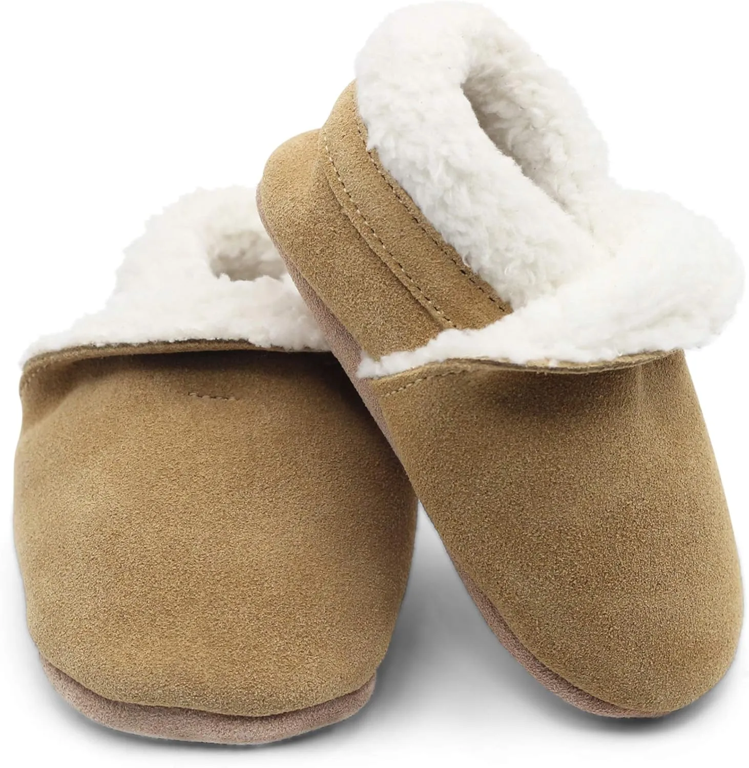 Dotty Fish Baby & Toddler Suede Slippers  Fleece Lined, Non-Slip Soft Sole Shoes  Warm Cozy Slippers for Boys & Girls  Ages 0-4