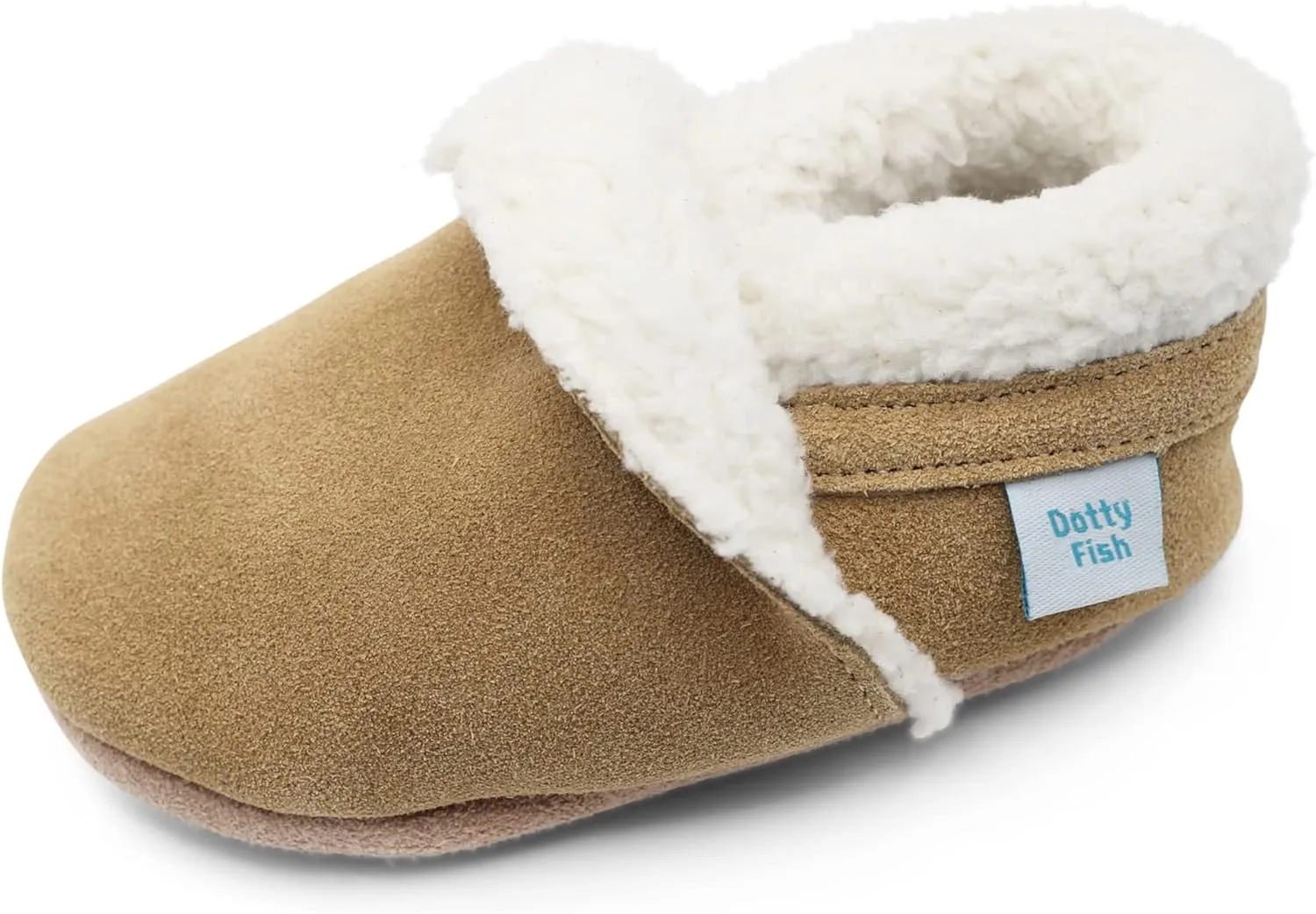 Dotty Fish Baby & Toddler Suede Slippers  Fleece Lined, Non-Slip Soft Sole Shoes  Warm Cozy Slippers for Boys & Girls  Ages 0-4