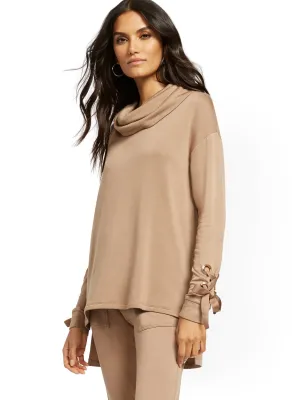 Dreamy Fleece Off-The-Shoulder Lace-Up Cuff Top