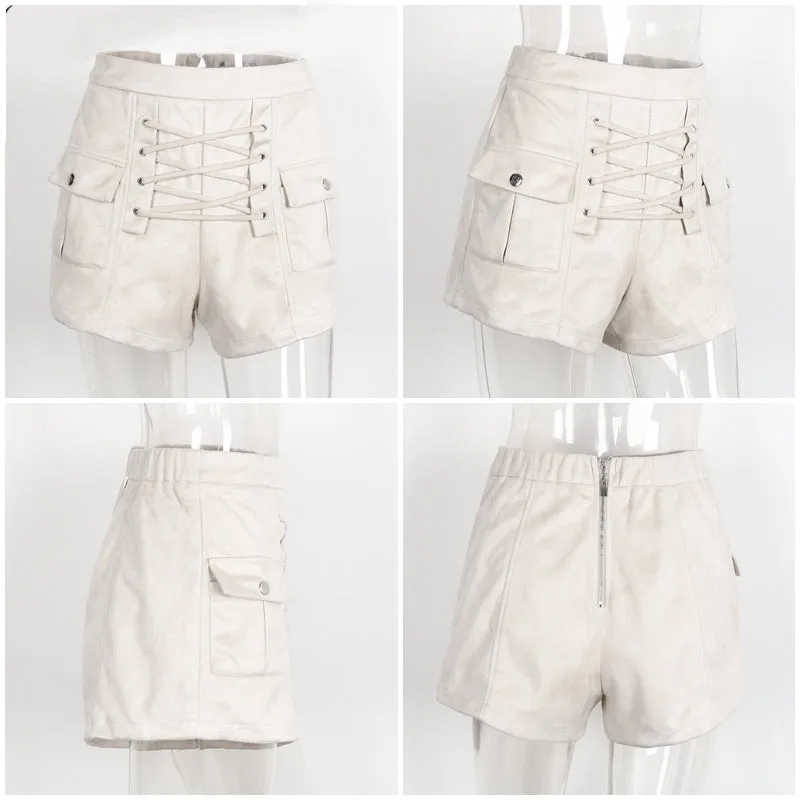 Elegant High Waist Lace Up Suede Shorts