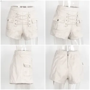 Elegant High Waist Lace Up Suede Shorts