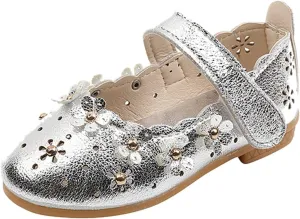 EnJoCho Girls Sandal Shoes Flower Shoes Hollow Flower Shoes Sandals Soft Sole Princess Sandals Baby Shoes 1-11 Years (Silver, 15 Months)