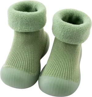 EnJoCho Kids Non Slip Shoes Kids Toddler Baby Boys Girls Solid Warm Knit Soft Sole Rubber Shoe Socks Slipper Socks (Green, 18)