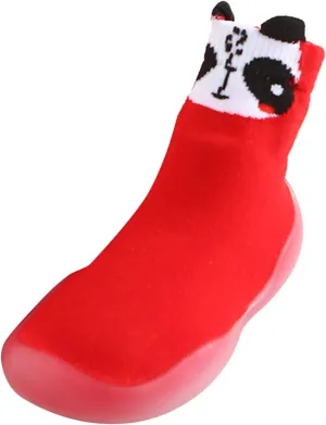 EnJoCho Non Slip Shoes for Toddler Baby Boys Girls Solid Warm Knit Soft Sole Rubber Shoes Slipper Stocking Soft Shoes Socks (Red, 24)