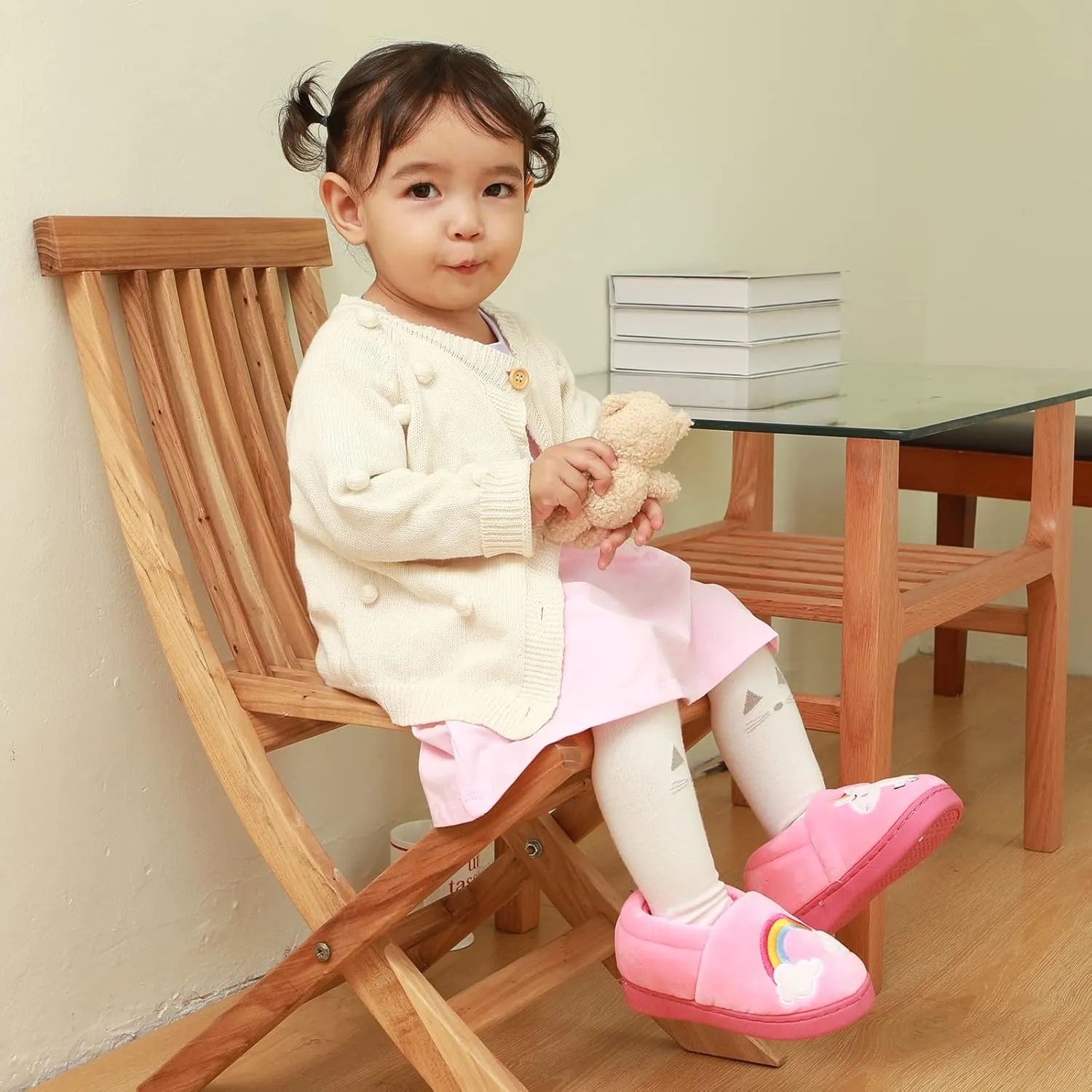 ESTAMICO Girls Cute Cartoon Slippers with Memory Foam Kids Plush Warm Winter House Shoes