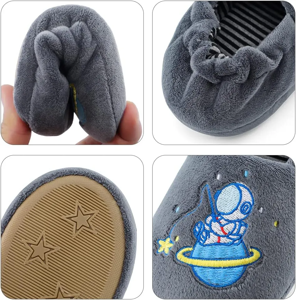 ESTAMICO Toddler Boy's Premium Soft Plush Slippers Cartoon Warm Winter House Shoes