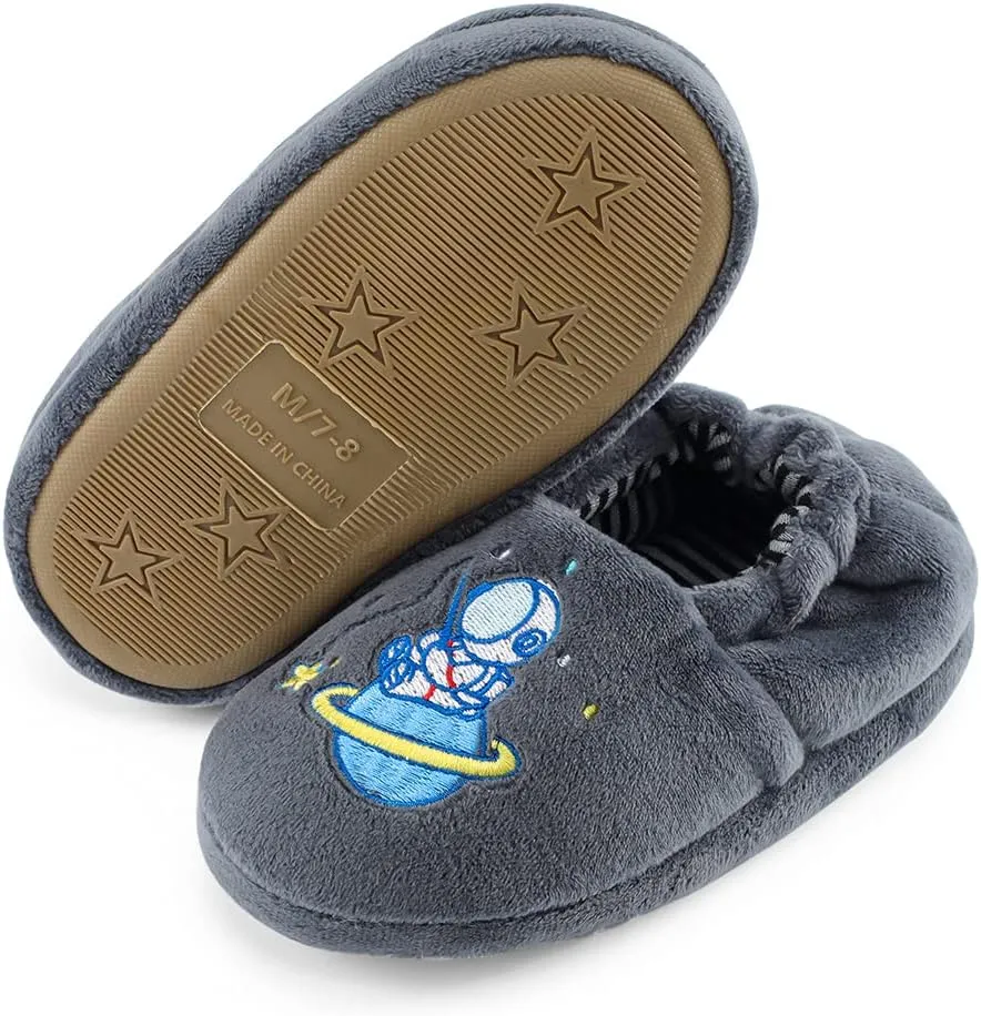 ESTAMICO Toddler Boy's Premium Soft Plush Slippers Cartoon Warm Winter House Shoes