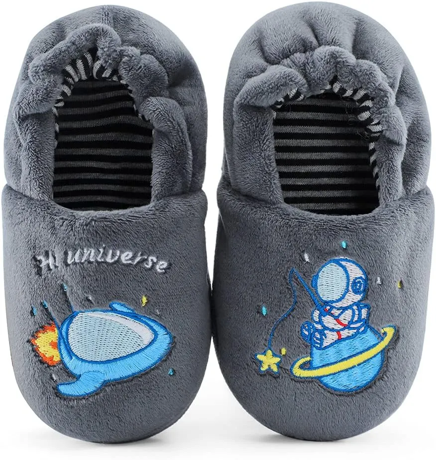 ESTAMICO Toddler Boy's Premium Soft Plush Slippers Cartoon Warm Winter House Shoes