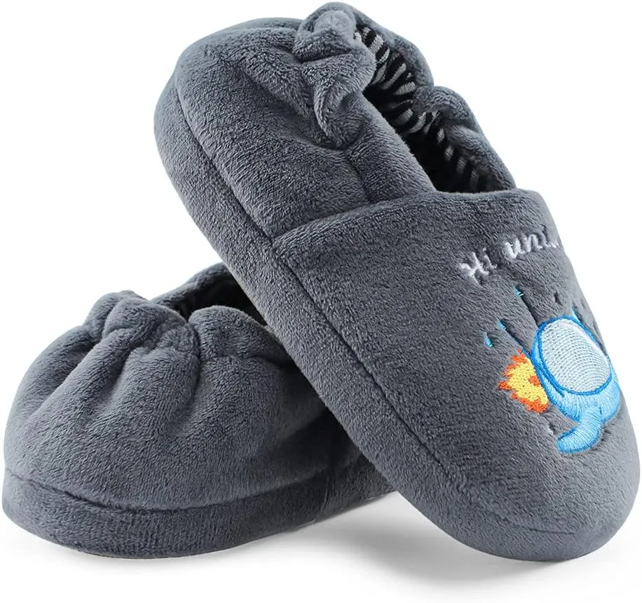 ESTAMICO Toddler Boy's Premium Soft Plush Slippers Cartoon Warm Winter House Shoes