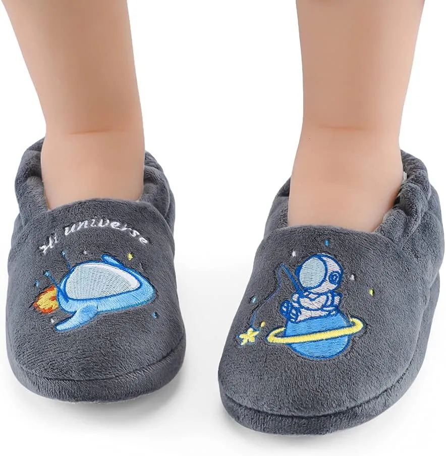 ESTAMICO Toddler Boy's Premium Soft Plush Slippers Cartoon Warm Winter House Shoes