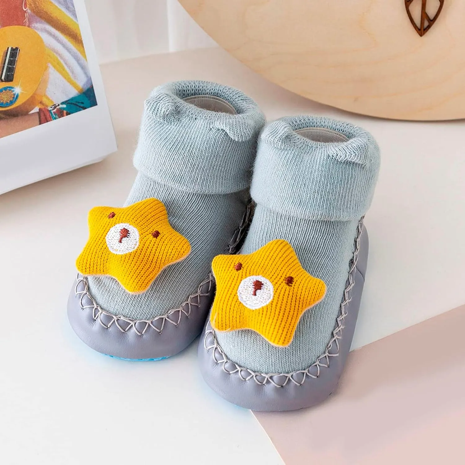 First Walking Shoes Baby Boy Girls Cartoon Non Slip Rubber Sole Floor Slipper Cozy Warm Shoes Booties Prewalker