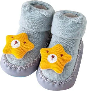 First Walking Shoes Baby Boy Girls Cartoon Non Slip Rubber Sole Floor Slipper Cozy Warm Shoes Booties Prewalker