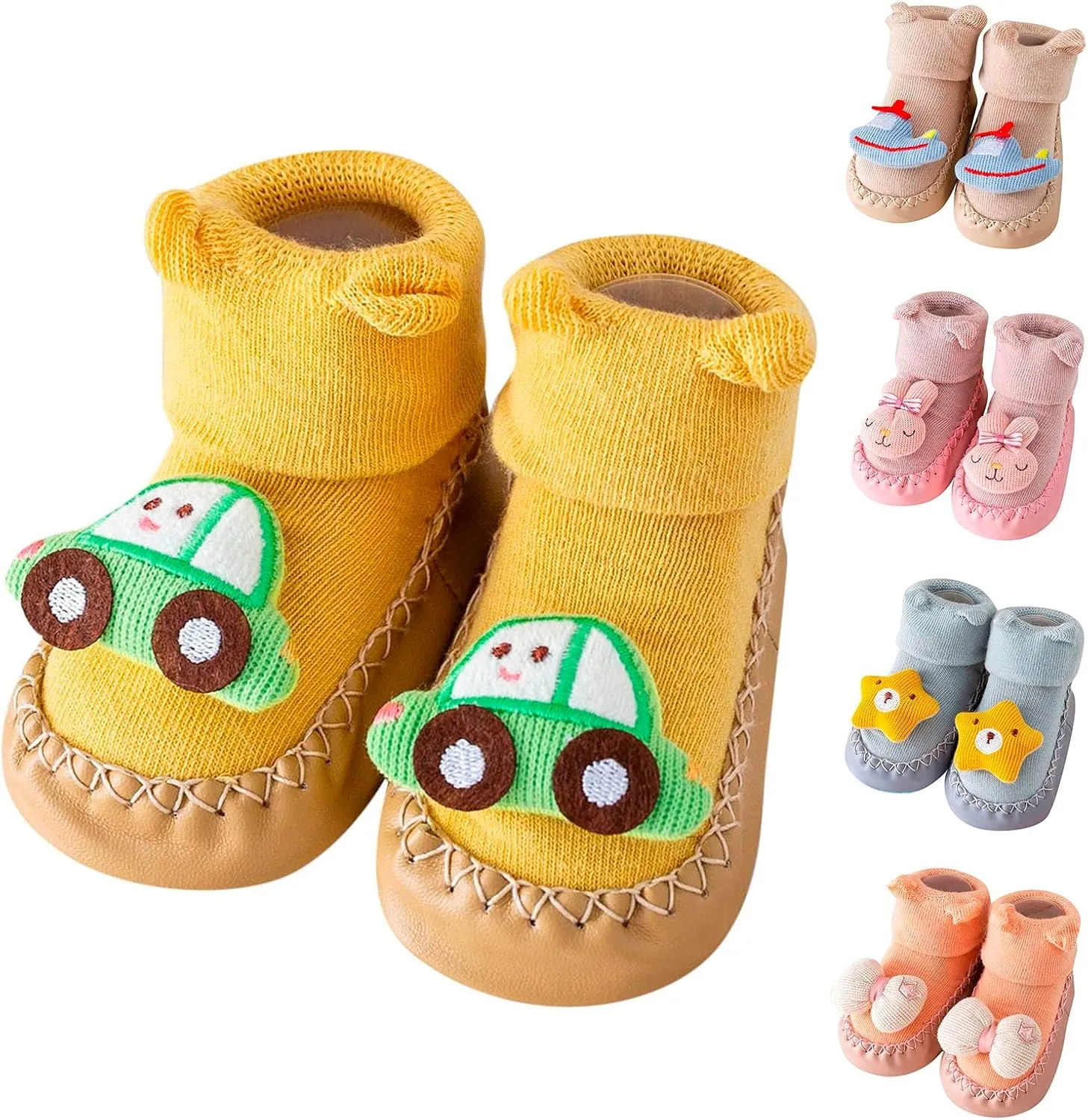 First Walking Shoes Baby Boy Girls Cartoon Non Slip Rubber Sole Floor Slipper Cozy Warm Shoes Booties Prewalker