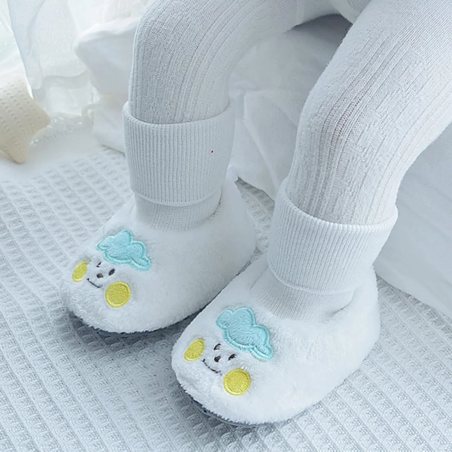 First Walking Shoes Kids Socks Shoes Toddler Shoes Cotton Shoes Plus Velvet Thick Warm Soft Bottom Non-Slip Rubber Sole