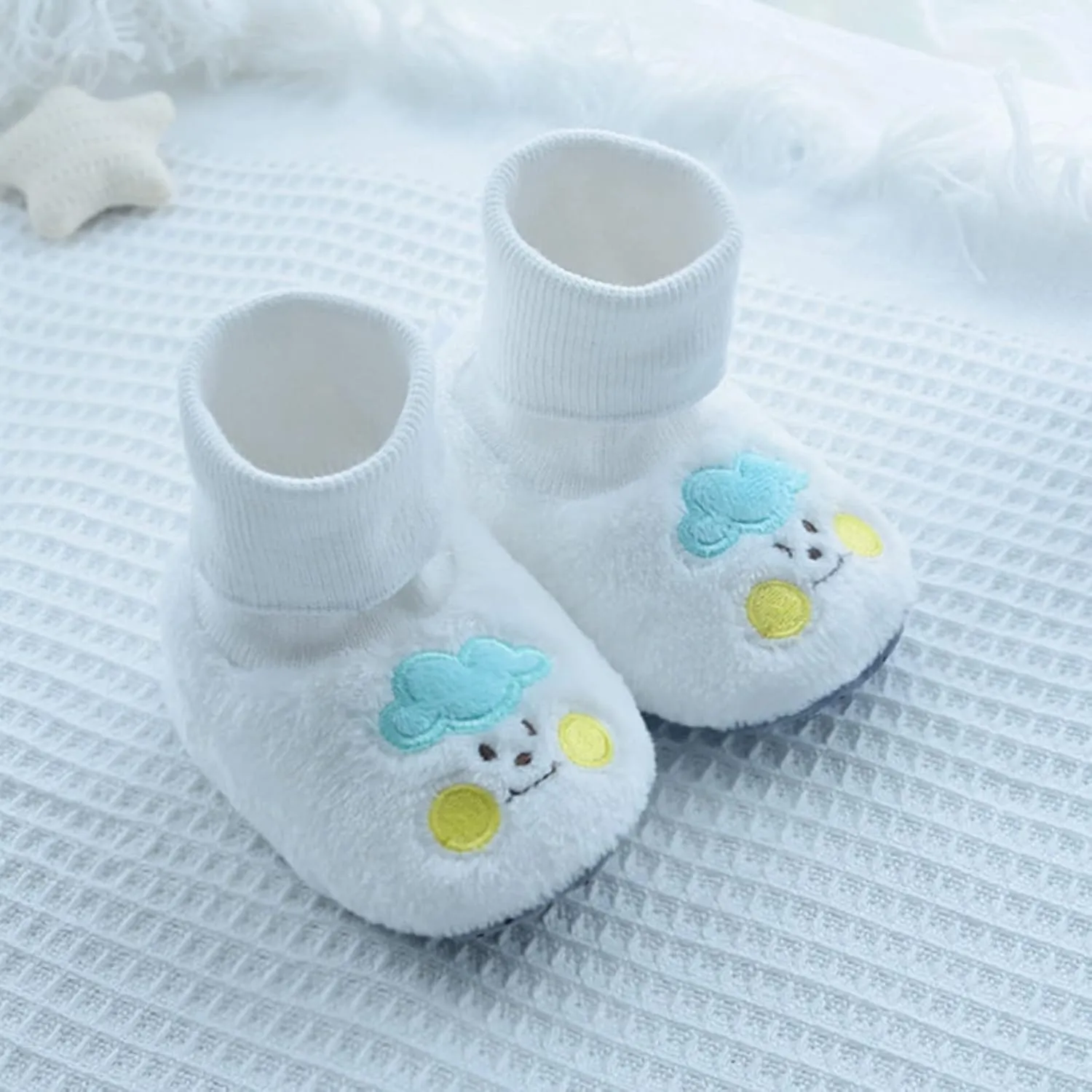 First Walking Shoes Kids Socks Shoes Toddler Shoes Cotton Shoes Plus Velvet Thick Warm Soft Bottom Non-Slip Rubber Sole