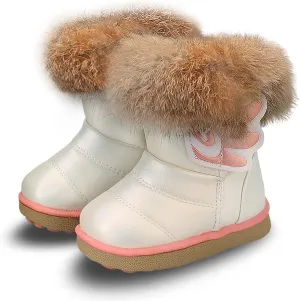 FJWYSANGU Toddler Girl Warm Winter Snow Boots Plush inner Outdoor Boots Waterproof Walking Shoes Flat Easy on for Toddlers Little Girls