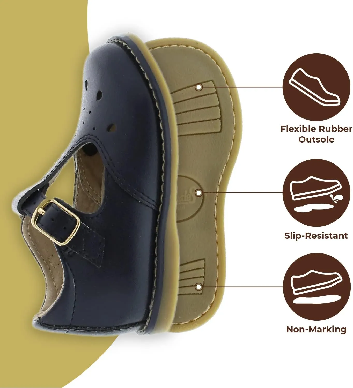 FOOTMATES Harper Mary Jane T-Strap Girls Flat Leather Walking Shoes with Custom-Fit Insoles, Slip-Resistant Non-Marking Outsoles - for Toddlers and Little Kids, Ages 1-8